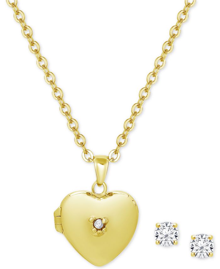 Macy's Children's Cubic Zirconia Heart Locket Pendant Necklace & Stud