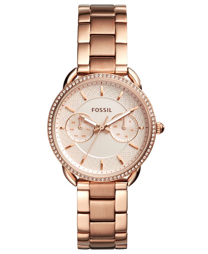 Fossil Women's Tailor Rose Gold-Tone Stainless Steel Bracelet Watch ...