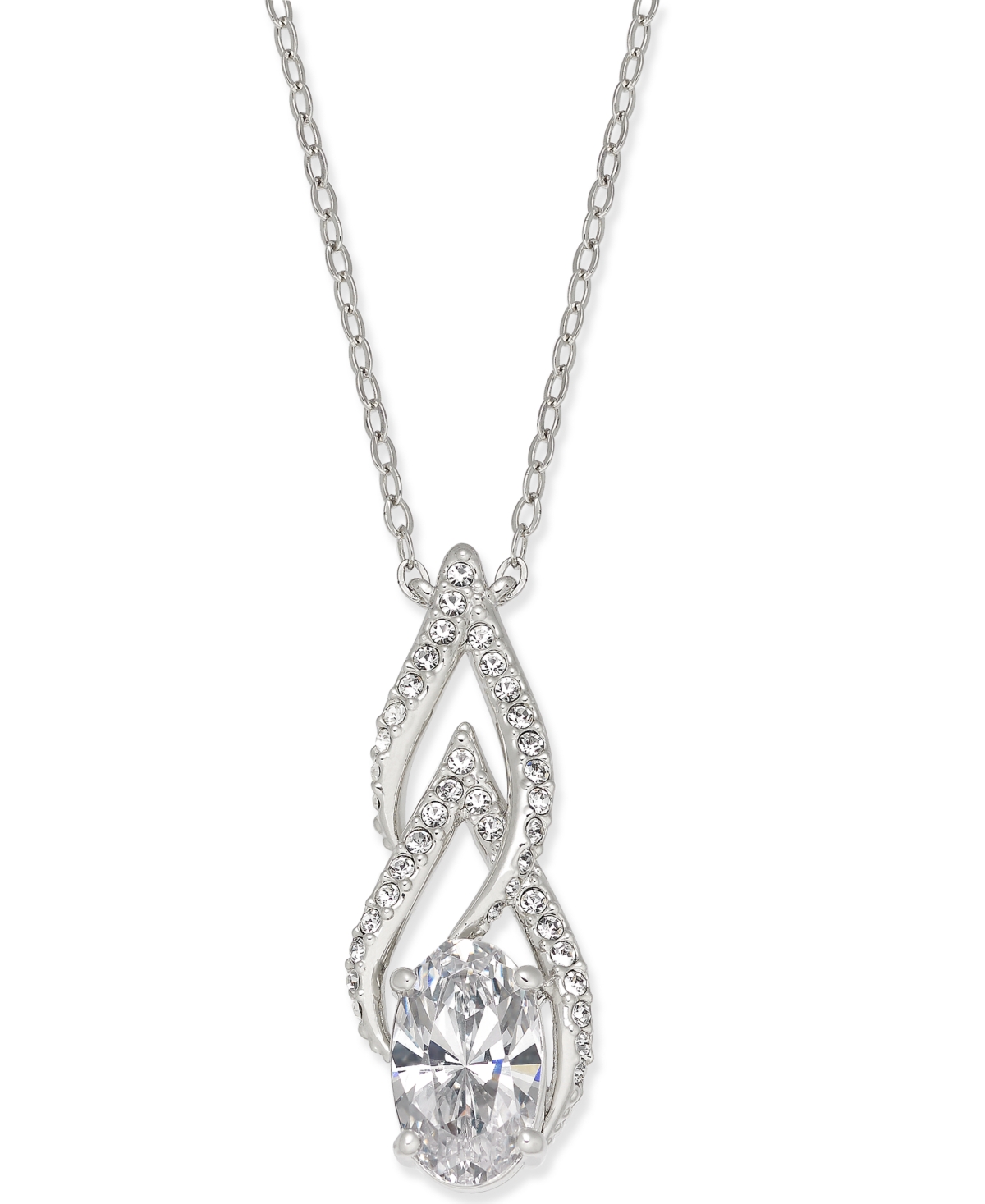 Silver-Tone Cubic Zirconia Pendant Necklace, Created for Macy's - Silver