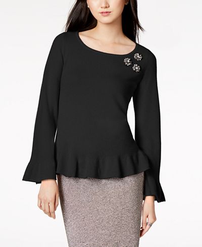 Charter Club Cashmere Embellished Peplum Sweater, Created for Macy&#39;s - Sweaters - Women - Macy&#39;s