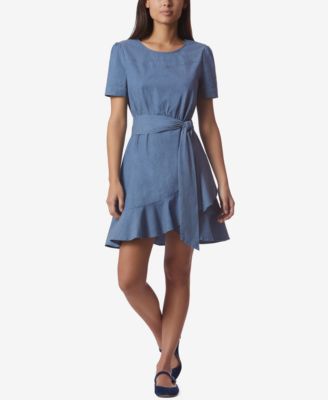 chambray fit and flare dress