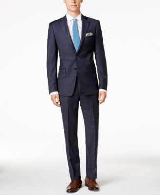 Calvin Klein - Men's Slim-Fit Stretch Denim Blue Pinstripe Suit