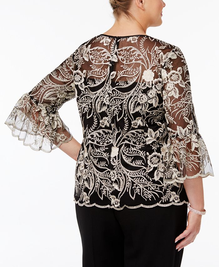Alex Evenings Plus Size Sheer Embroidered Blouse - Macy's