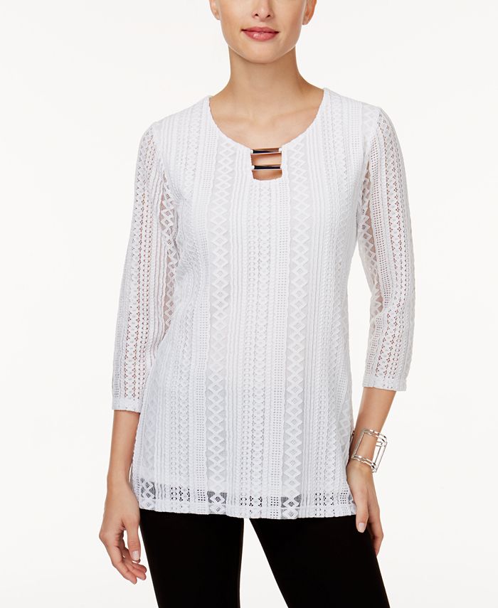 JM Collection Petite Keyhole Lace Tunic, Created for Macy's - Macy's