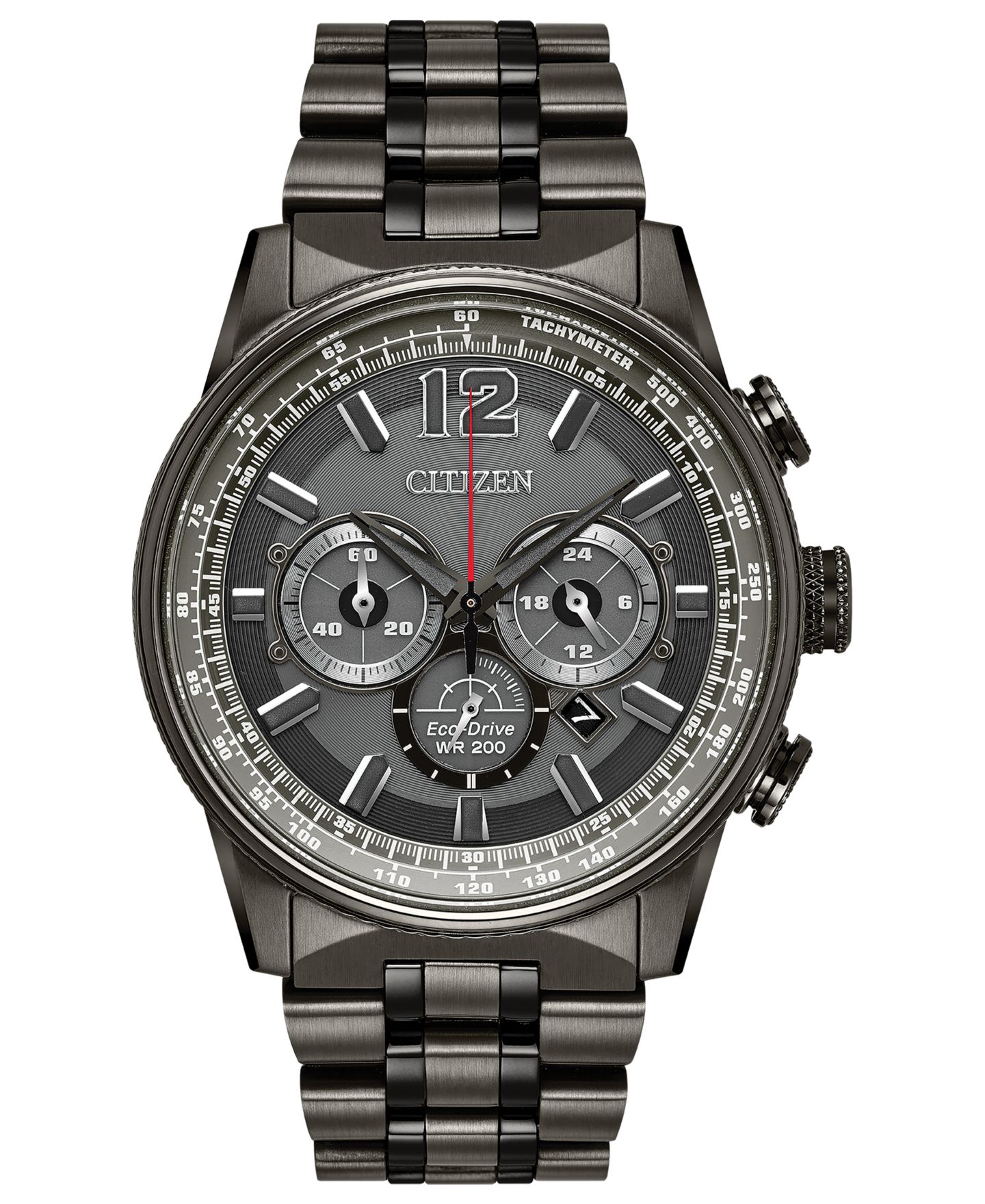 Мужские часы Citizen Eco-Drive Chronograph Nighthawk Gray Stainless Steel Bracelet Watch 43mm — фото 1