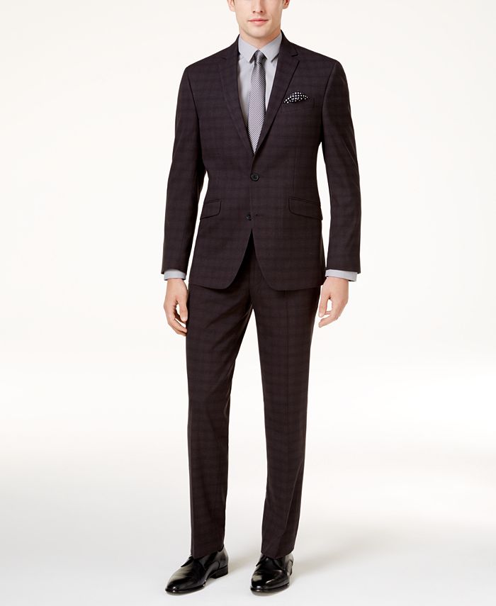 Kenneth Cole Reaction Men s Slim Fit Black Plaid Sheen Ready Flex