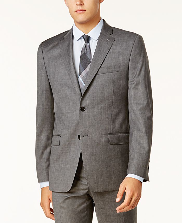 Lauren Ralph Lauren Men's Big & Tall Slim-Fit Medium Gray Windowpane ...