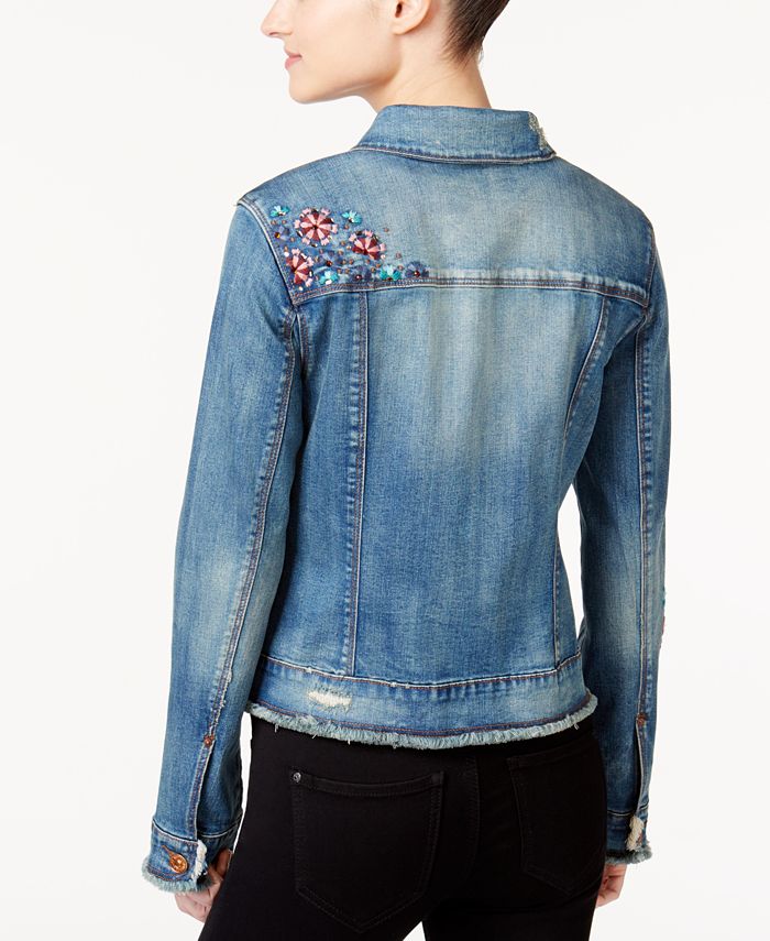 Vintage America Frayed Embroidered Denim Jacket & Reviews - Jackets ...