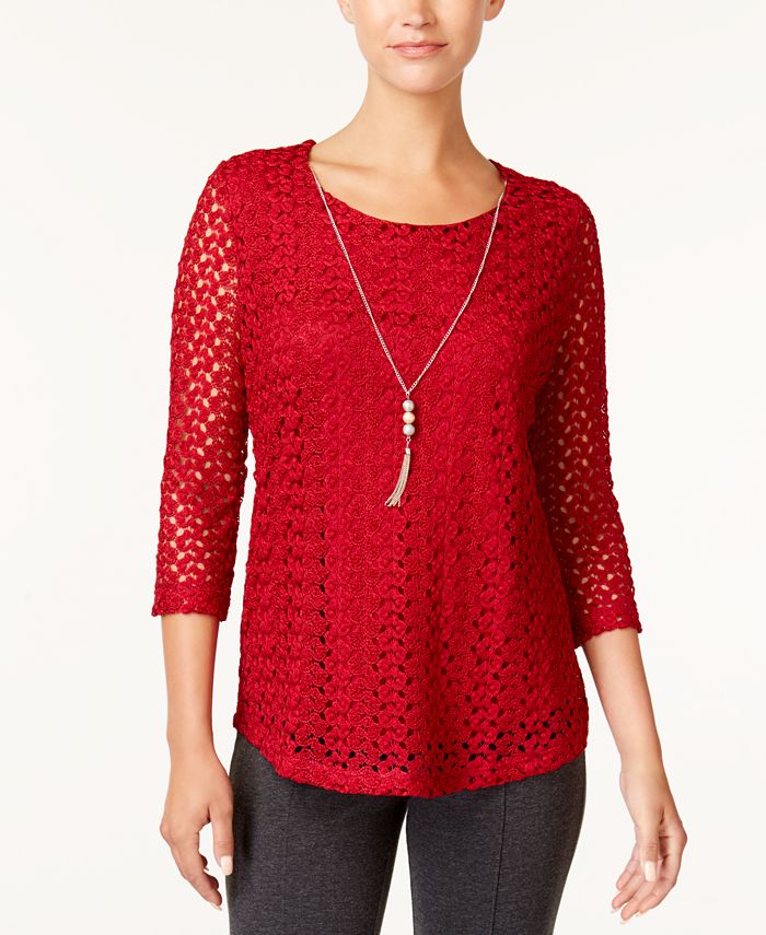JM Collection Petite Crochet Top with Necklace, Created for Macy's ...