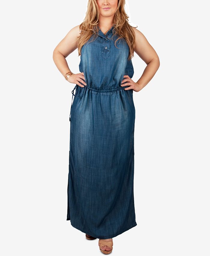 standards and practices Trendy Plus Size Chambray Maxi Shirtdress