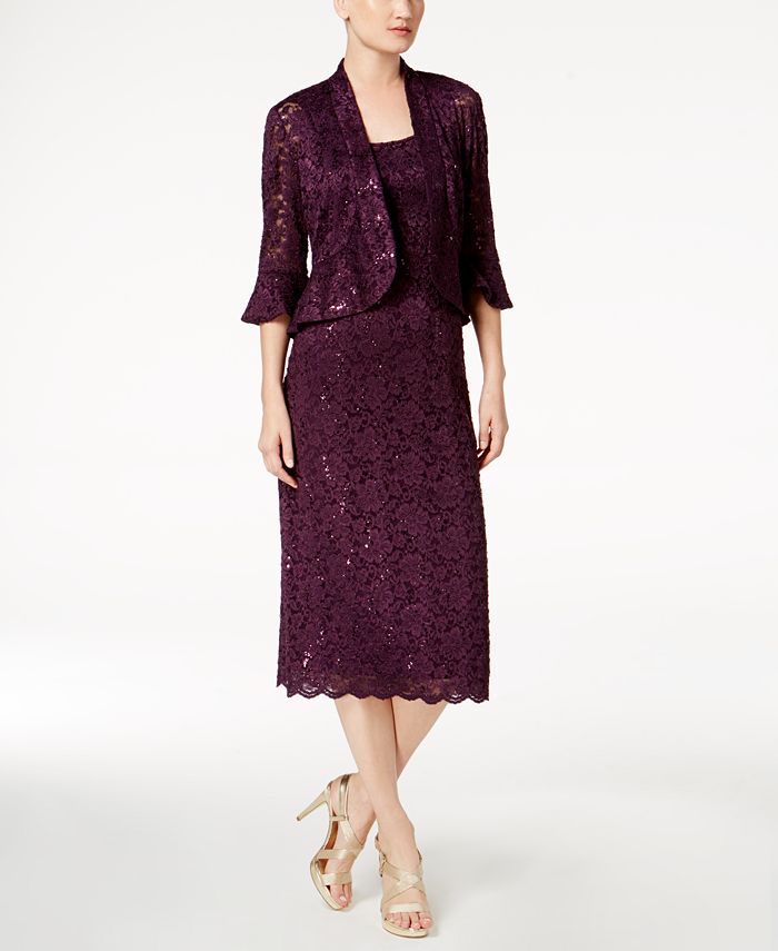 R & M Richards Sequined Lace Midi Dress and Jacket & Reviews - Dresses ...