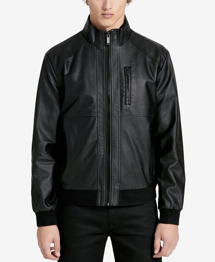 Calvin Klein Men's Faux-Leather Bomber Jacket & Reviews - Coats ...
