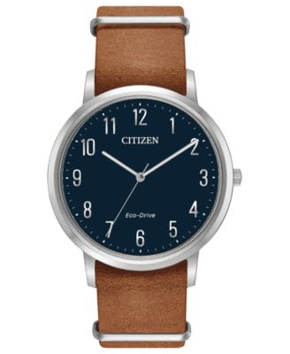 Citizen - Men's Eco-Drive Brown Leather Strap Watch 40mm