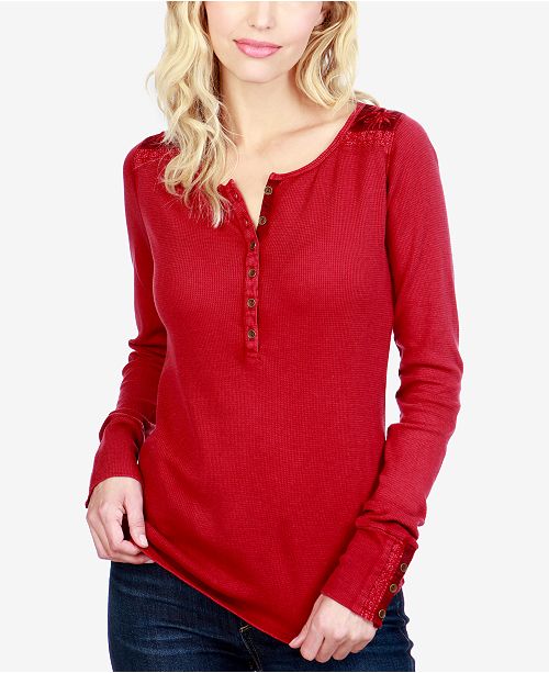 Lucky Brand Embroidered Thermal Top & Reviews - Tops - Women - Macy's