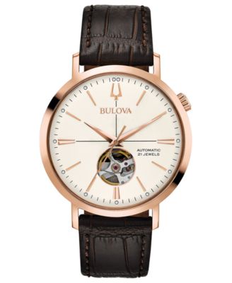 Bulova - Men's Automatic Brown Leather Strap Watch 41mm