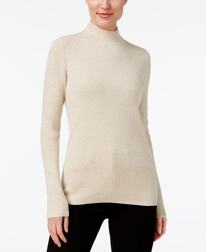 Karen Scott Cotton Ribbed Mock-Neck Sweater, Created for Macy's - Macy's