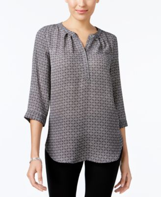 NY Collection - Printed Pleated Blouse