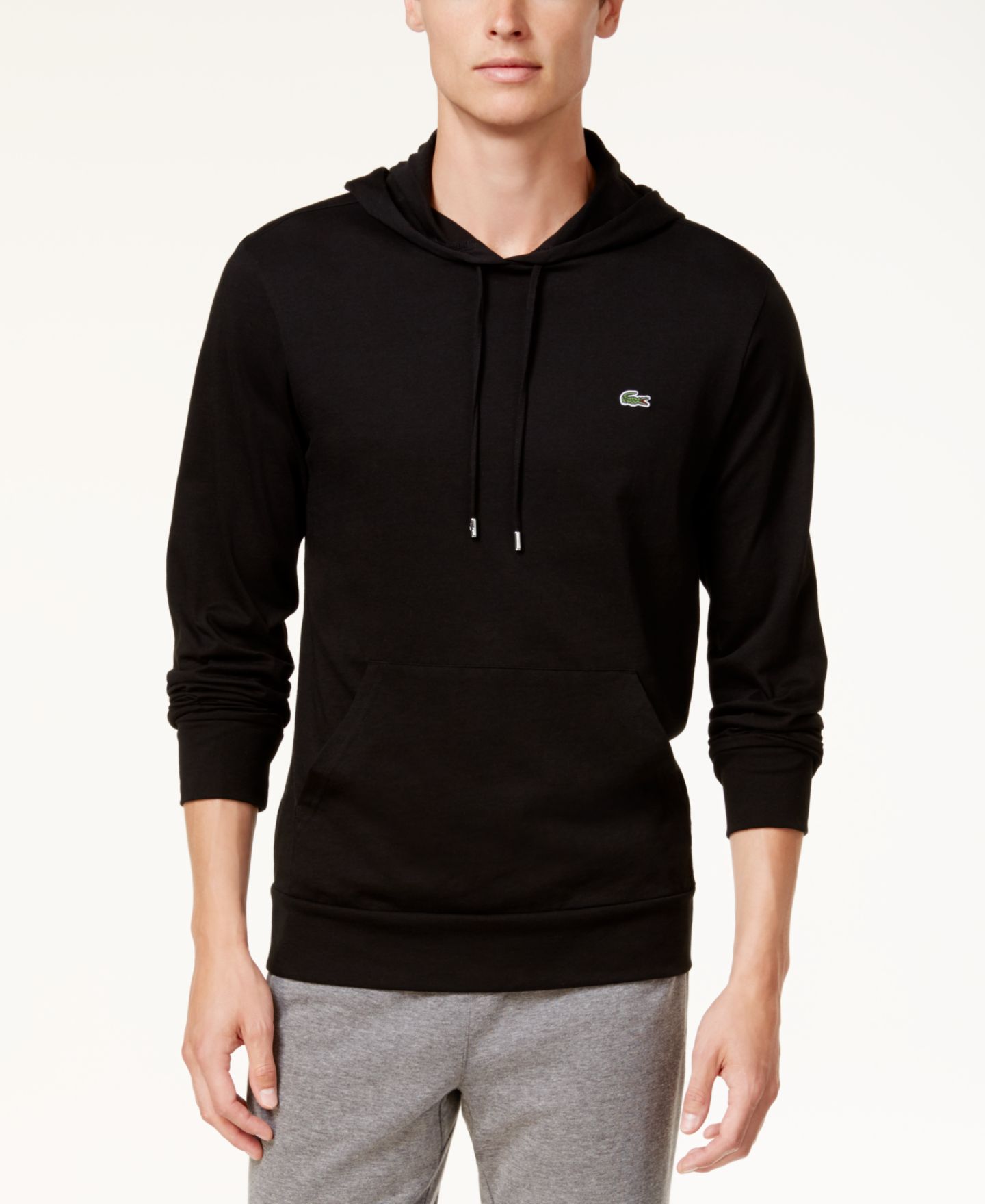Мужское худи Lacoste Jersey Long Sleeve Tee Shirt with Kangaroo Pocket, цвет: 031 Чёрный — фото 1