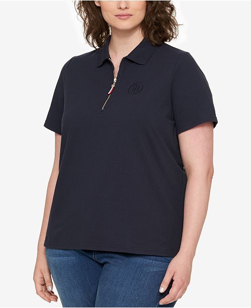 Tommy Hilfiger Plus Size Zippered Polo Created For Macy S Reviews Tops Plus Sizes Macy S