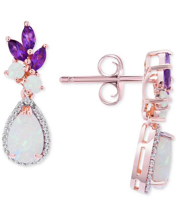 Macy's - Opal (1-1/6 ct. t.w.),  Amethyst (1/2 ct. t.w.) & Diamond (1/10 ct. t.w.) Drop Earrings in 14k Rose Gold
