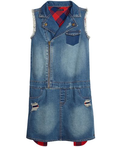 Tommy Hilfiger Plaid & Denim Moto Dress, Big Girls (7-16)