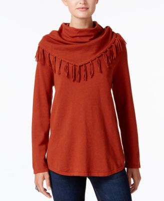 Style & Co - Petite Fringed Cowl-Neck Sweater