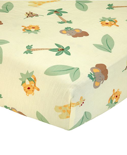 Nojo Jungle Babies 100 Cotton Animal Print Fitted Crib Sheet