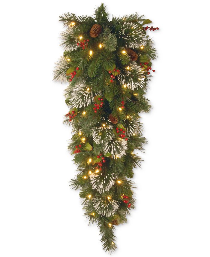 National Tree Company - 4' Wintry Pine LED Tear Drop Swag With Cones, Red Berries & Snowflakes