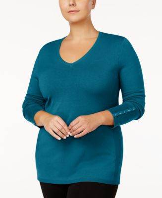 JM Collection Plus Size Rivet-Cuff Sweater, Created for Macy's - Macy's