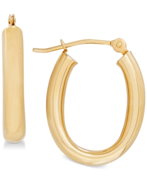 image of Polished Tube Oval Hoop Earrings in 10k Gold, 4/5 inch