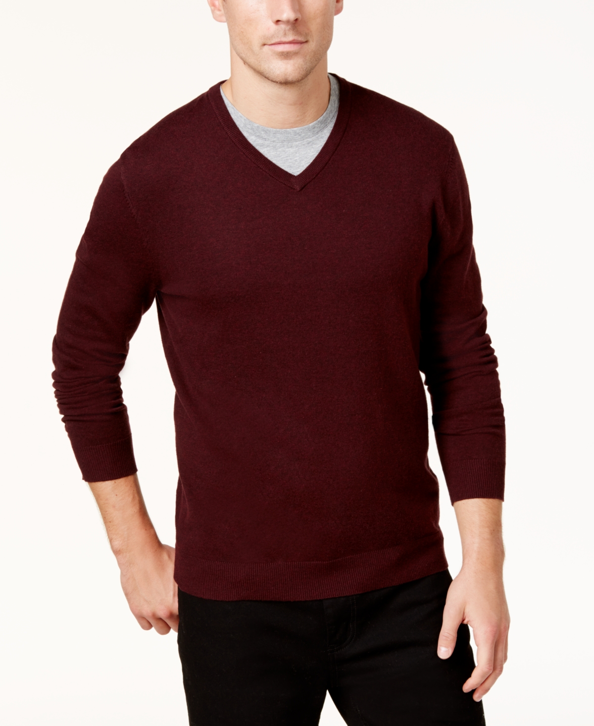 Alfani Men's Solid V-neck Cotton Sweater, Created For Macy's In Port Heather