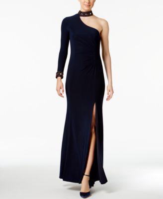 XSCAPE Embellished Choker One-Shoulder Gown Macy's