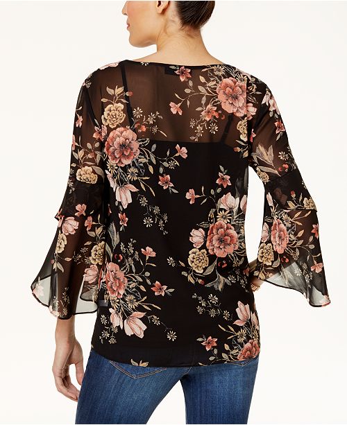 Style & Co Printed Sheer-Sleeve Blouse, Created for Macy&#39;s & Reviews - Tops - Women - Macy&#39;s