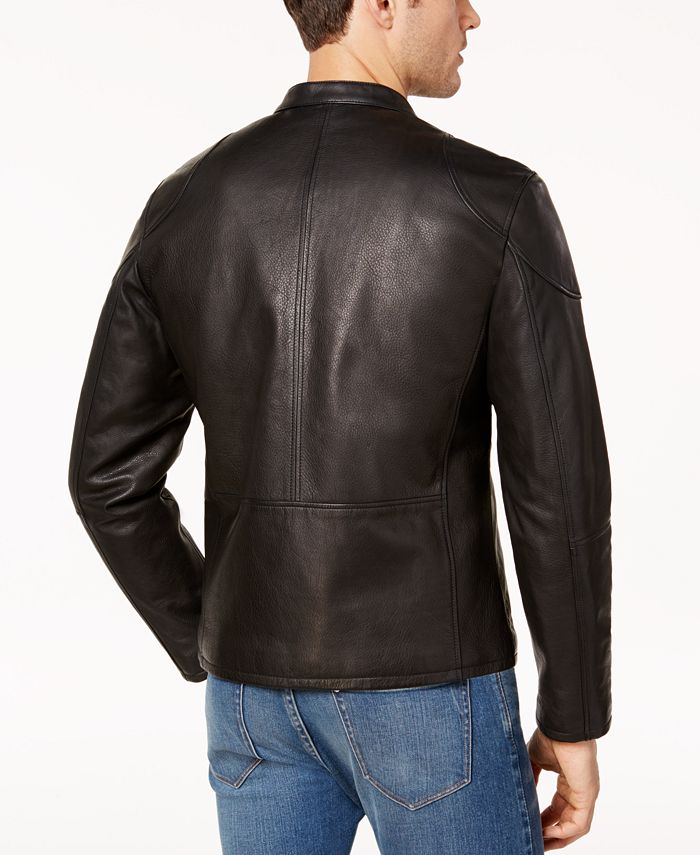 Cole Haan Men's Genuine Leather Moto Jacket & Reviews - Coats & Jackets ...