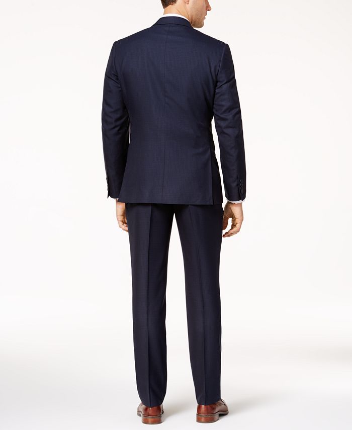 Perry Ellis Men's Slim-Fit Blue Tonal Grid-Pattern Vested Stretch Suit ...