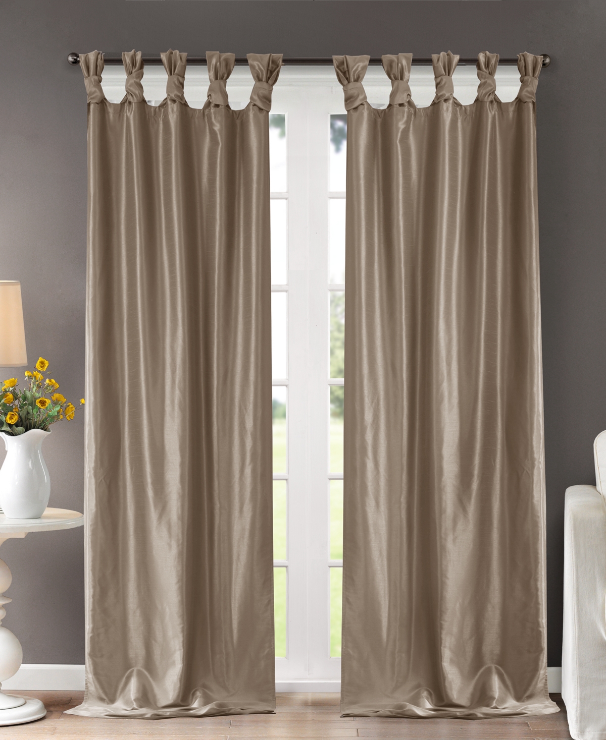Emilia Twist Tab Lined Window Curtain Panel, 50"W x 108"L - Blush