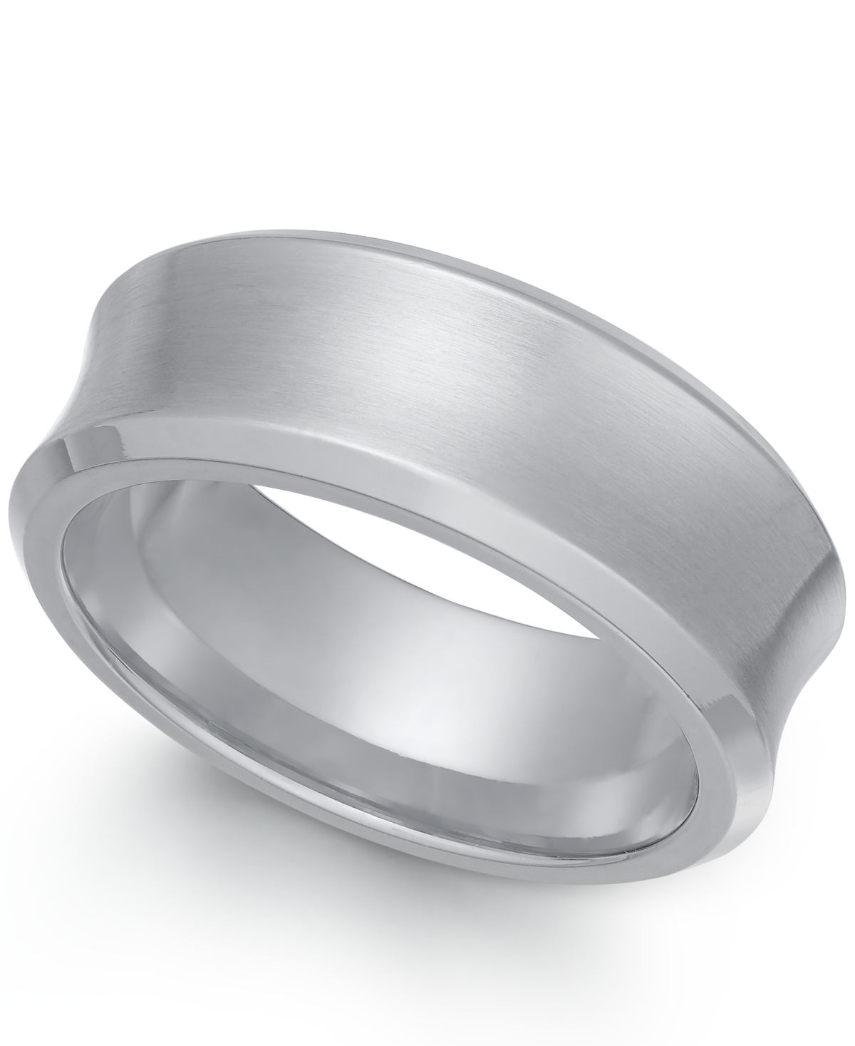 Stainless Steel Men's Matte Finish Concave Ring - Silver