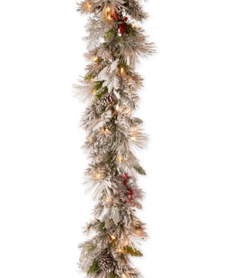 National Tree Company - 9' Snowy Bedford Pine Garland with 70 Warm White LED Lights