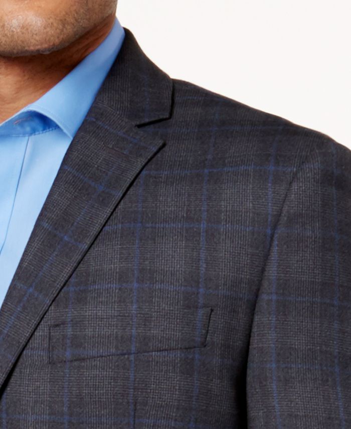 Ryan Seacrest Distinction Men's Gray and Blue Plaid Modern-Fit Jacket ...