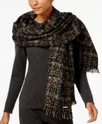 Michael Kors Bouclé Plaid Scarf 
