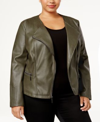 Alfani - Plus Size Faux-Leather Moto Jacket