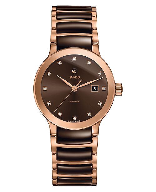 Rado Women S Swiss Automatic Centrix Diamond Accent Brown High Tech Ceramic Rose Gold Tone Pvd Stainless Steel Bracelet Watch 29mm Reviews All Fine Jewelry Jewelry Watches Macy S