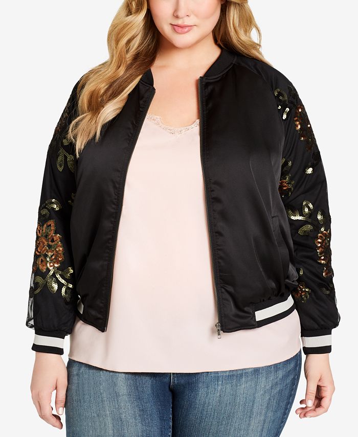 Jessica Simpson Plus Size Embroidered Bomber Jacket - Macy's