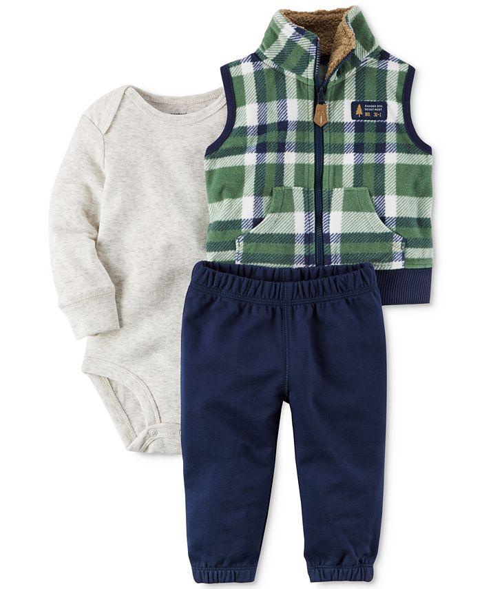 Carter s 3 Pc. Plaid Vest Bodysuit Pants Set Baby Boys Macy s