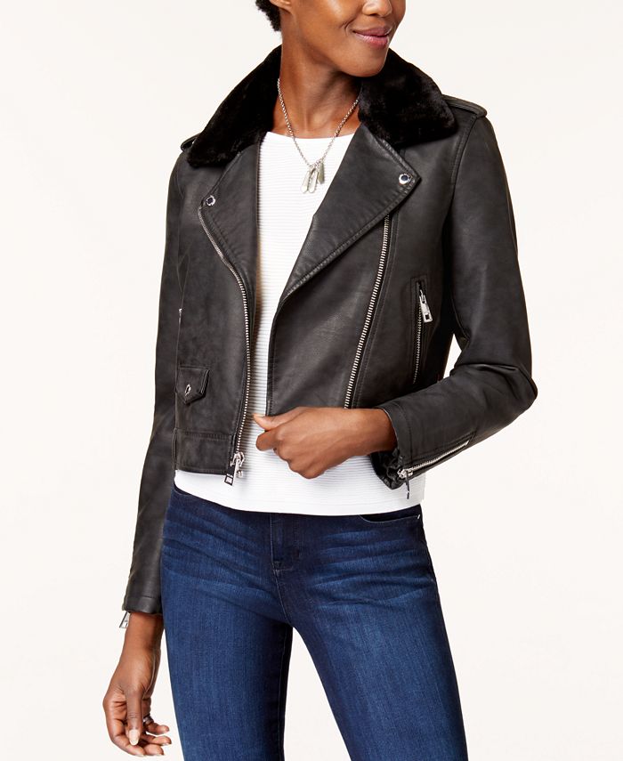 Levi's Cropped Sherpa Collar Moto Jacket & Reviews - Jackets & Blazers -  Women - Macy's