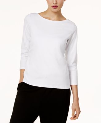 Eileen Fisher Three Quarter Sleeve Ballet Neck Top Regular Petite Macy s