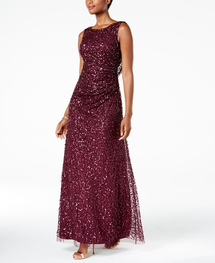 Adrianna Papell Cowl-Back Sequined Gown - Macy's