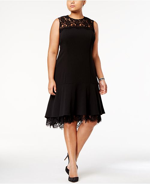Calvin Klein Plus Size Lace-Trim A-Line Dress & Reviews - Dresses - Women - Macy&#39;s