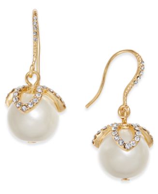 Charter Club Gold-Tone Imitation Pearl & Pavé Drop Earrings, Created ...