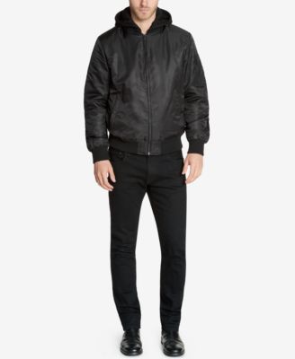 guess men's bomber jacket with removable hooded inset